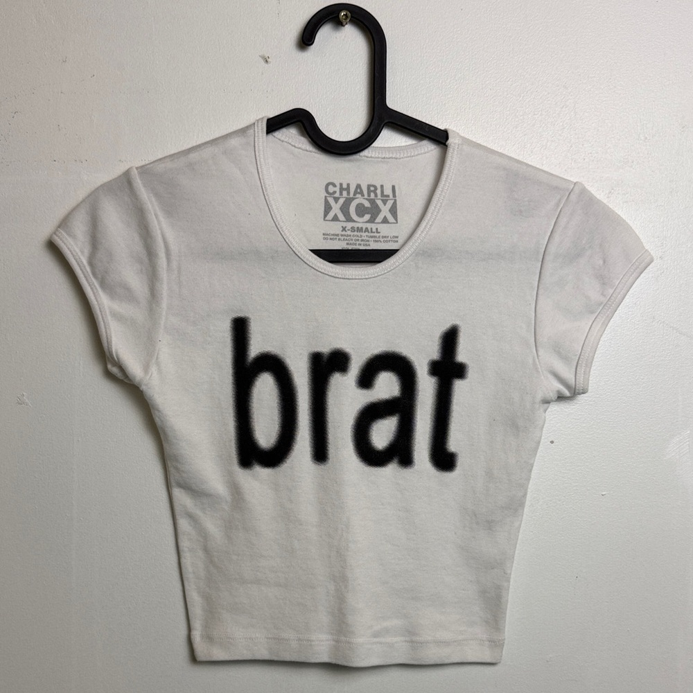 White 'Brat' Graphic Crop Tee
